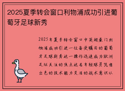 2025夏季转会窗口利物浦成功引进葡萄牙足球新秀 2025夏季转会窗口利物浦成功引进葡萄牙足球新秀