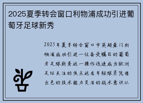 2025夏季转会窗口利物浦成功引进葡萄牙足球新秀 2025夏季转会窗口利物浦成功引进葡萄牙足球新秀